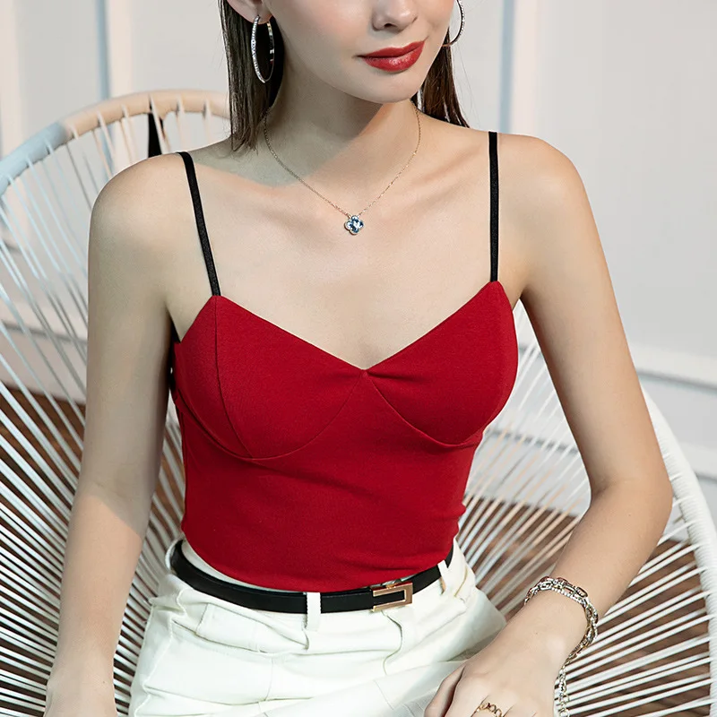 # 4227 Czarny Biaลy Czerwony Baweลniany top bez plecรณw dla kobiet Seksowny dekolt w szpic Streetwear Hip Hop Crop Top Femme Slim