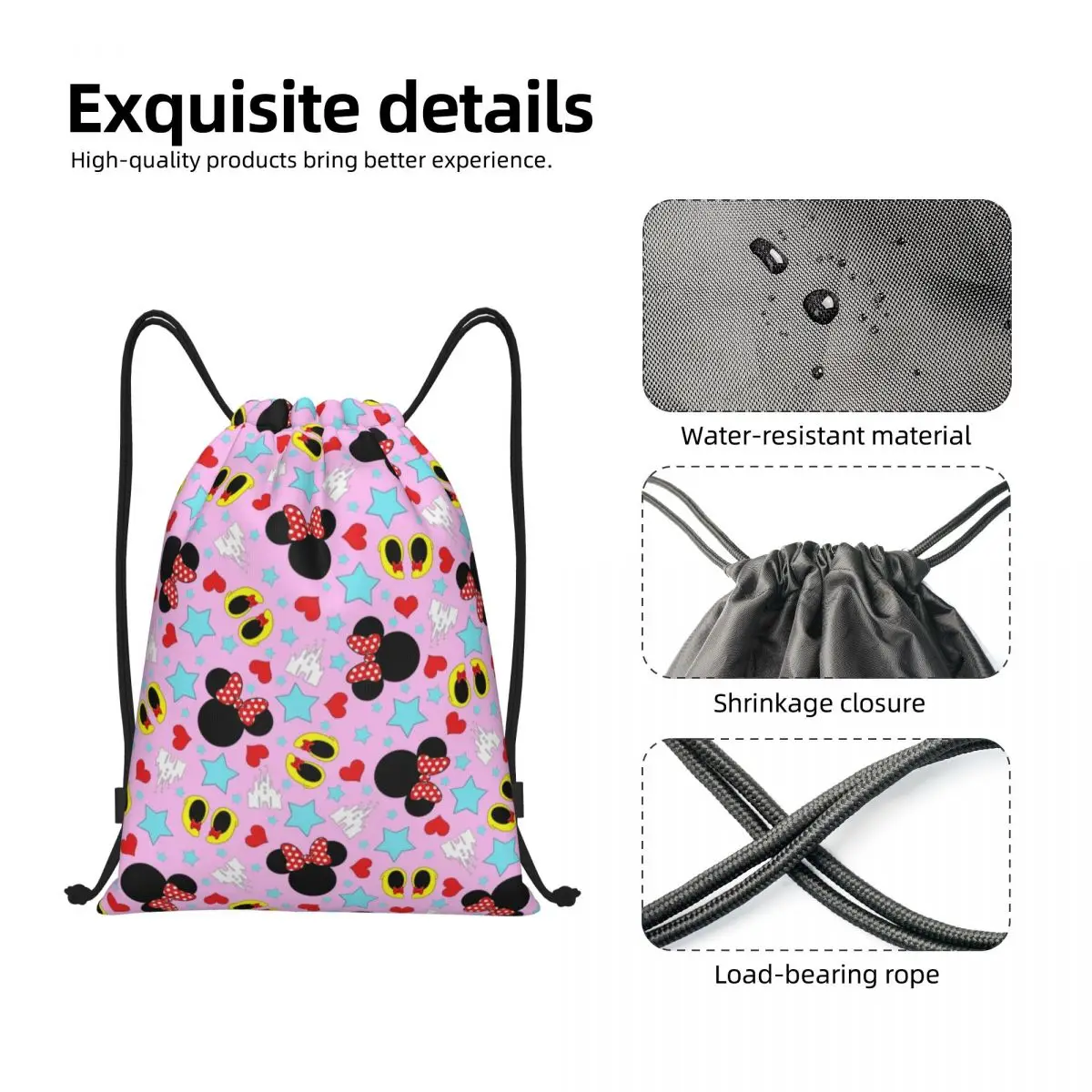 Custom Cute Minnie Mickey Mouse Pattern Drawstring Bag for Training Yoga Backpacks Women Men Anime Figure Sports Gym Sackpack