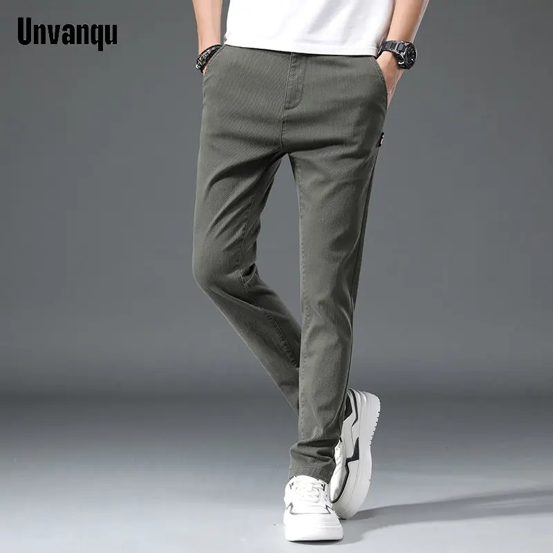 UNVANQU 2023 Thin Solid Color Fashion Pocket Straight Pantalon 2023 Men's Ice Silk Casual Trousers Quick Drying Gym Sports Pants