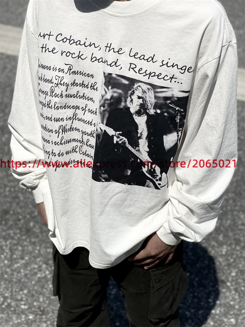 Kurt Cobain T-Shirt Men Women High Quality Hip-hop Long Sleeved Oversize Tee Tops T Shirt