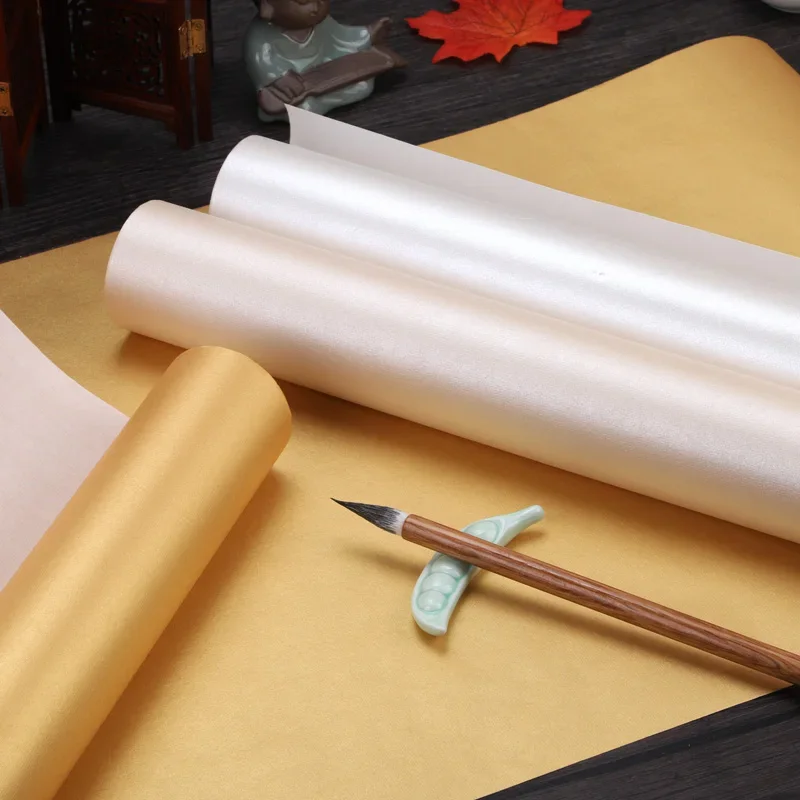 Colorful Silk Pattern Ripe Rice Paper Gold Chinese Xuan Paper Chinese Claborate-style Drawing Painting Calligraphy Papel