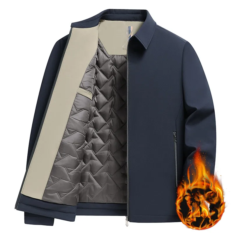 High-Quality Men's Fashion Solid Color Casual Thickened Cotton Jacket Stylish Dad Coat for Autumn Winter Trendy Layered Outerwea