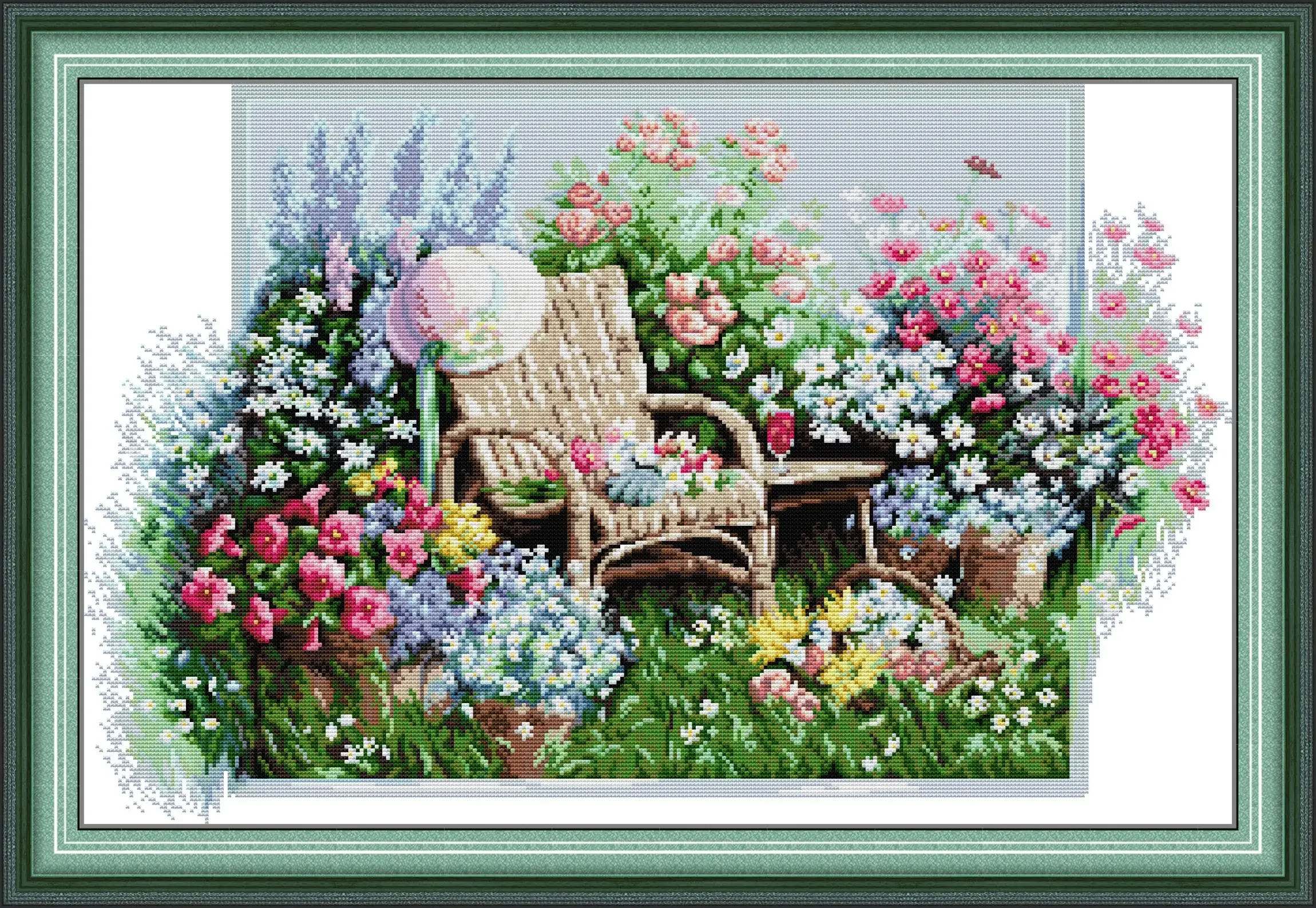 Joy Sunday New Printed Cross Stitch Kit  Easy Pattern Aida  Stamped Fabric Embroidery Set-Garden Chairs