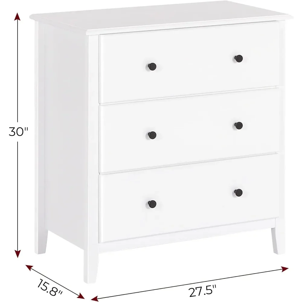 27.5''W Dresser with 3 Drawers, Modern Chest of Drawers, Large Capacity Solid Wood Dresser, Storage Cabinet for Bedroom