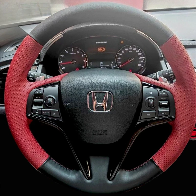

For Acura CDX hand-stitched high-quality non-slip black red genuine leather car steering wheel cover