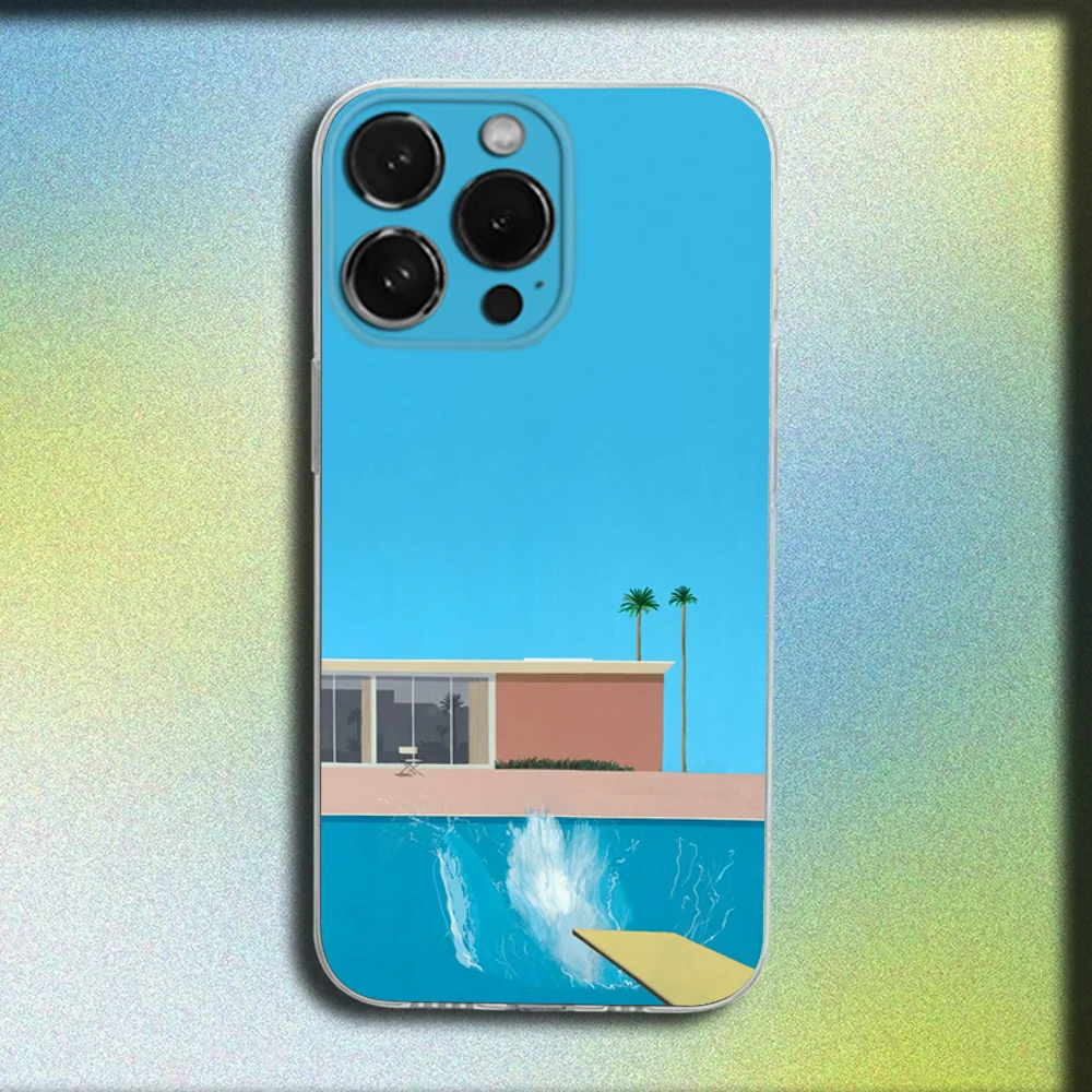 Casing Ponsel Seni David Hockney untuk iPhone 16,15,14,13,12,11 Plus,Pro,Max,XR,XS,X,Plus,SE,Sampul Lembut Transparan Mini