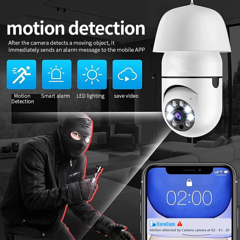 Caméras sans fil intérieures pour la surveillance à domicile, moniteur d'ampoule IP, protection de sécurité vidéo, suivi de vision nocturne, Wi-Fi, 3MP, 1 PC, 2 PC, 4PC