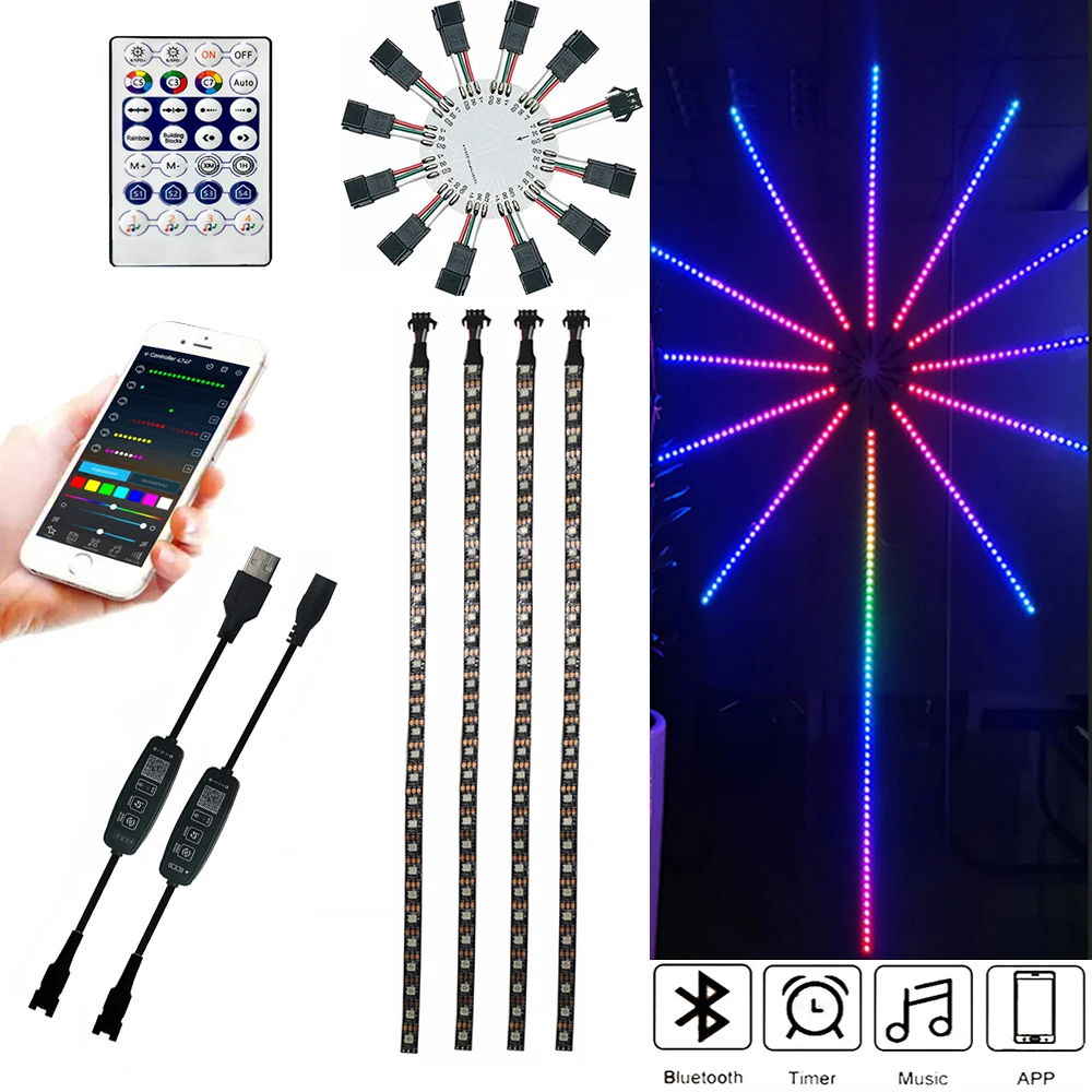 

DC5V WS2812B Fireworks Light With 28Key Music APP LED Controller Kit Individually Addressable Strip 3Pin 12 Channels Pixel Light