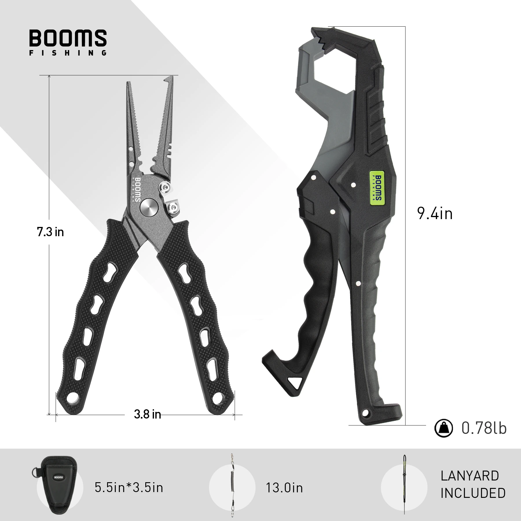 Booms Fishing G5F7 Angelzange und Fischgreifer, zusammengesetztes Werkzeugset mit Lanyard-Hülle, rostfrei, korrosionsbeständig, sicher für Fische – Detail 1