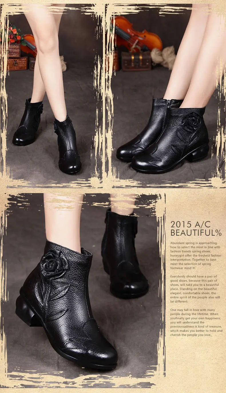 Neue Handgemachte Rindsleder Boot Damen Vintage Hohl Schuhe Frau Original Marke Stiefeletten Frauen Herbst Niedrigen Ferse Pelz Booties – Detail 11