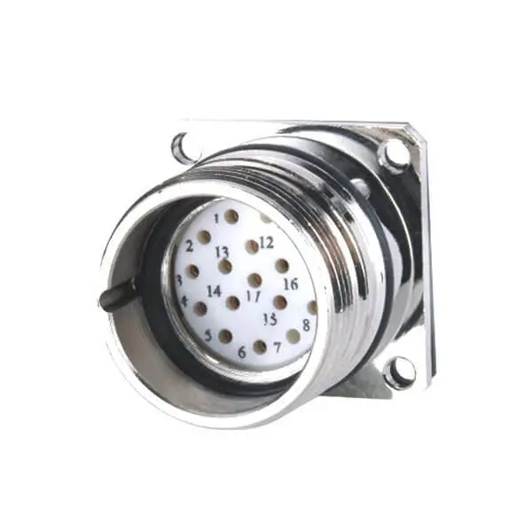 M23 17Pin Female Socket 4 Holes Square Flange with Straight Connector Shield