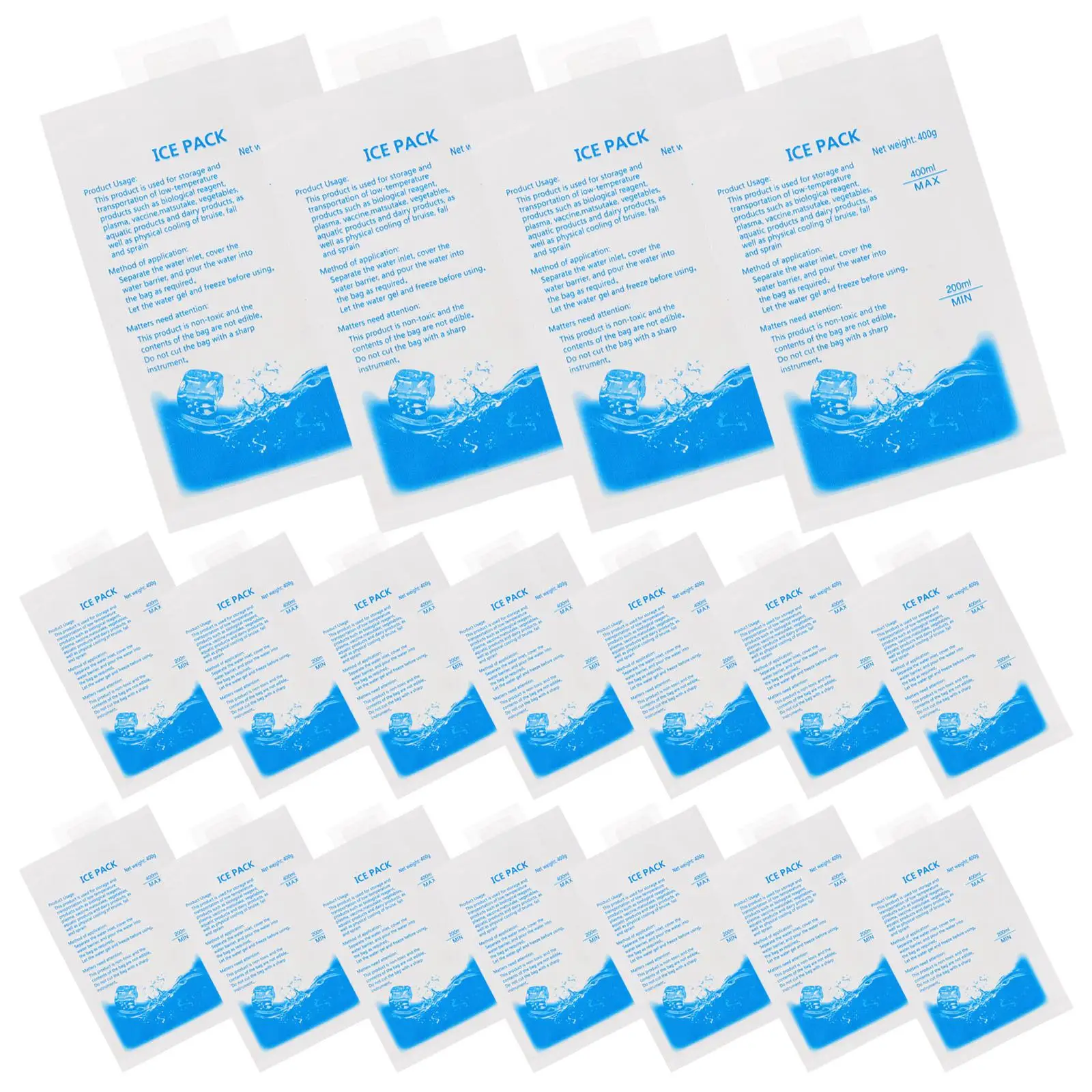 

30 Pcs Ice Packs Water Filling Bags Portable Freezer Home Outdoor Reusable Food Shipping PE Material No Leak 400ML Cooling