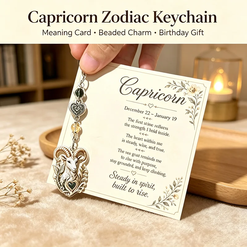 12 Constellations Zodiac Keychain With Card, Acrylic Pendant Lobster Clasp Beaded Keyring Charm Jewelry Birthday Gift For Women