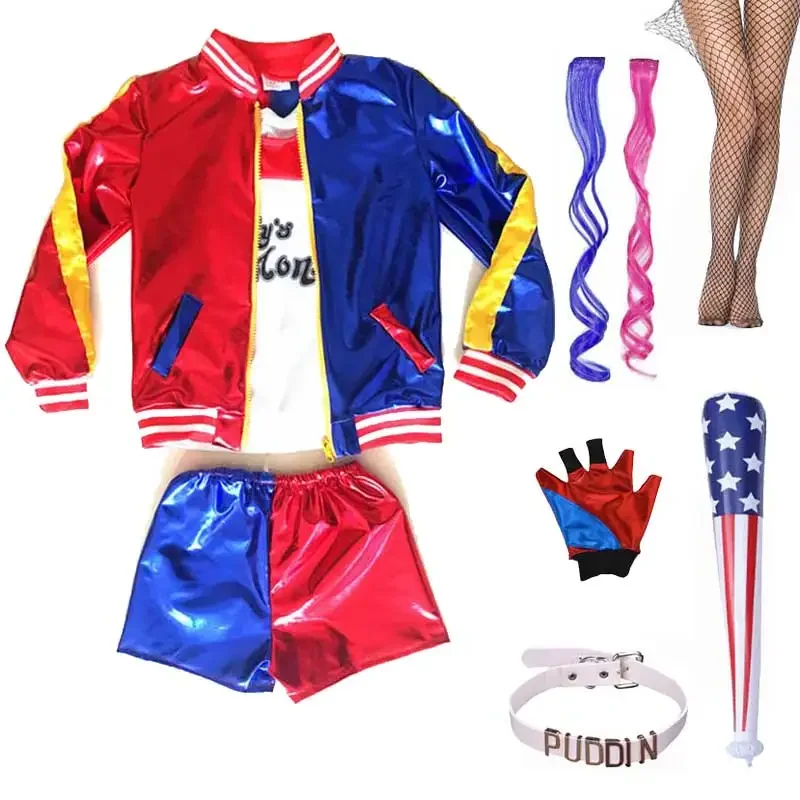 Kinder Karneval Kinder Mädchen Harley Cosplay Quins Kostüme Joker Jacke Hosen T-Shirt setzt Party kleidung