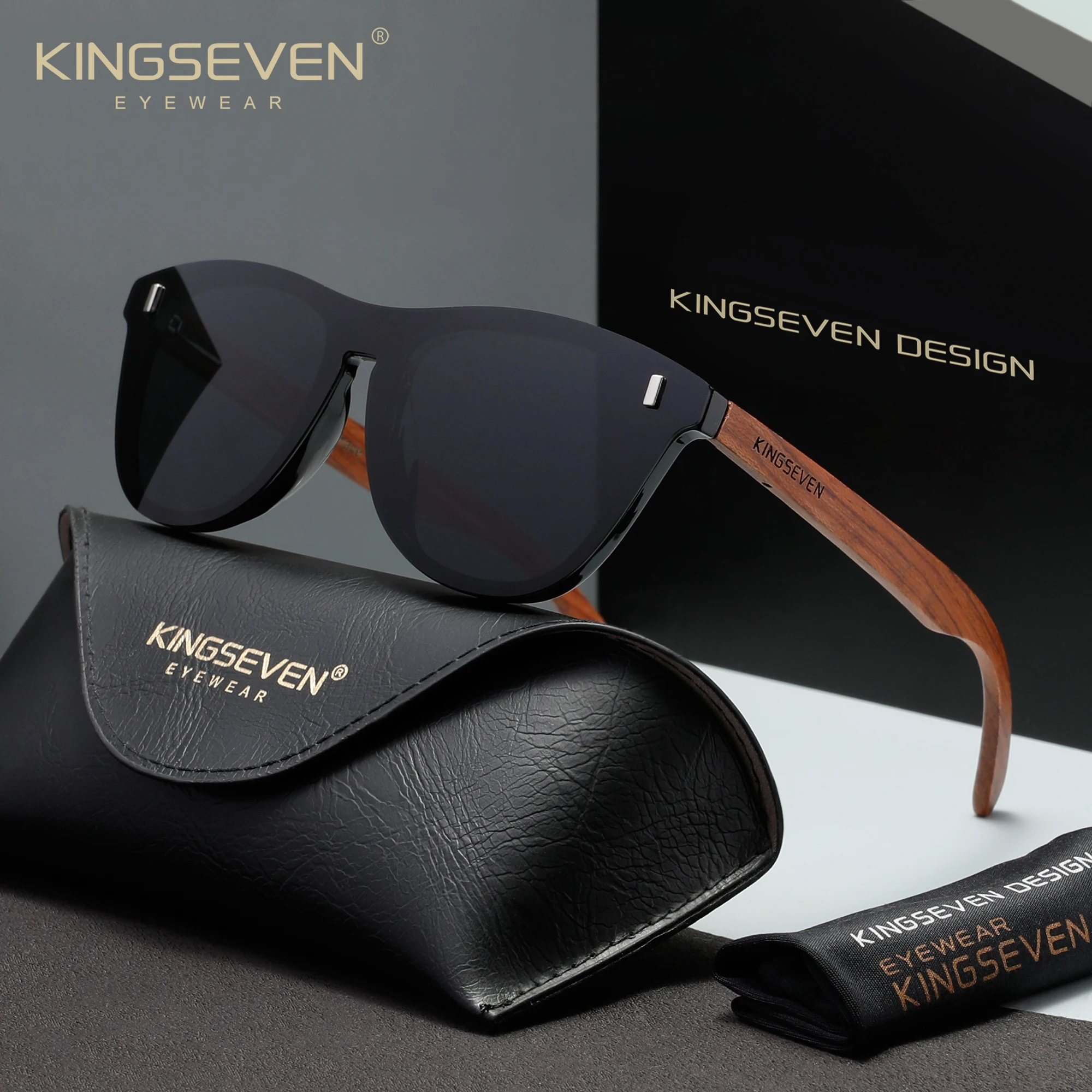 KINGSEVEN Lunettes de soleil en bois polarisées pour hommes et femmes, verres de mode UV400, pour la