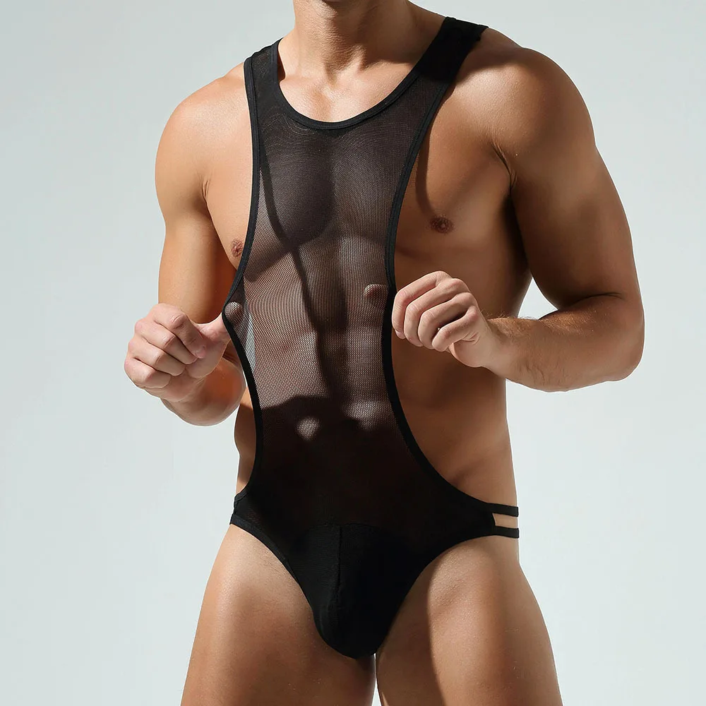Men's Vest Onesie Mesh Transparent Sexy Single T-piece