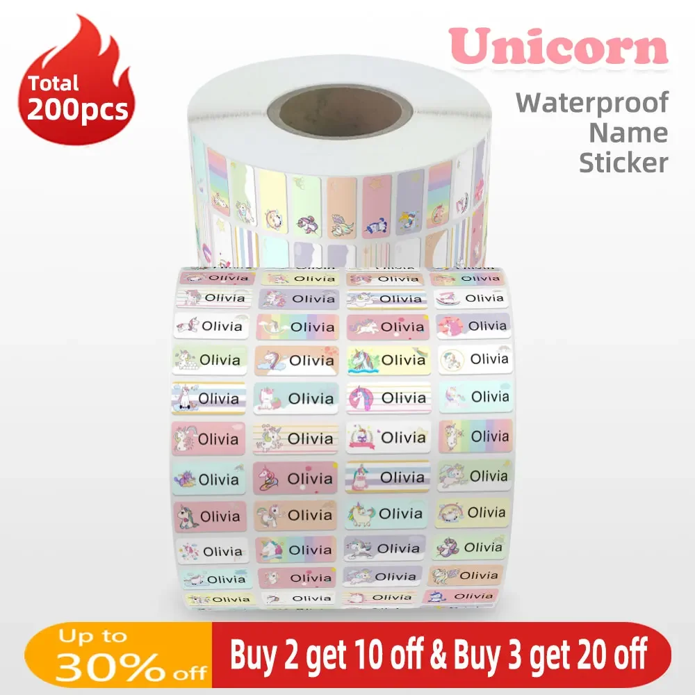 200pcs Name Sticker Custom Waterproof Kawaii Decals Personalized First Name Label for Children School Stationery Bottle Tag