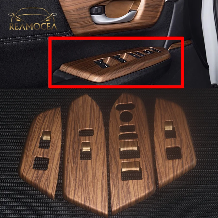 Reamocea 4Pcs Car Window Switch Panel Trim Cover Fit For Honda CRV CR-V 2017-2022 LHD Peach Wood Grain Interior Accessories