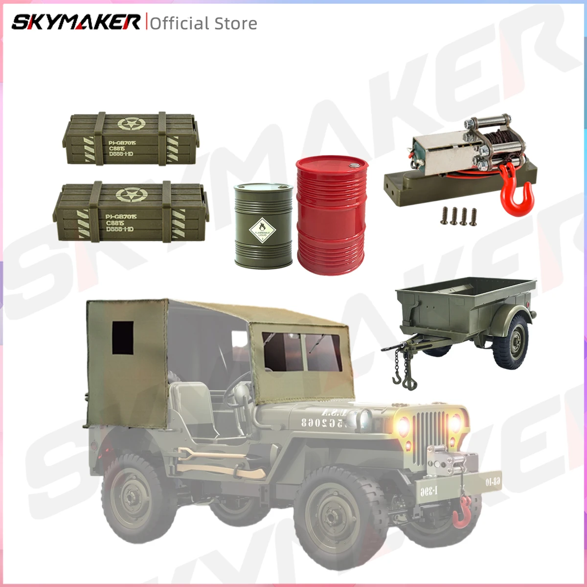 أجزاء ترقية JJRC C8815 Rc Car 1941 KIP Willis RTR شاحنة عسكرية مقطورة الجندي ونش المظلة المعدنية CVD ملحقات أصلية