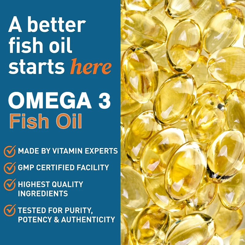 Omega 3 Fish Oil Supplement - Contains EPA and DHA, Vitamin Capsules To Support Brain Function, Heart Health and Eye Health