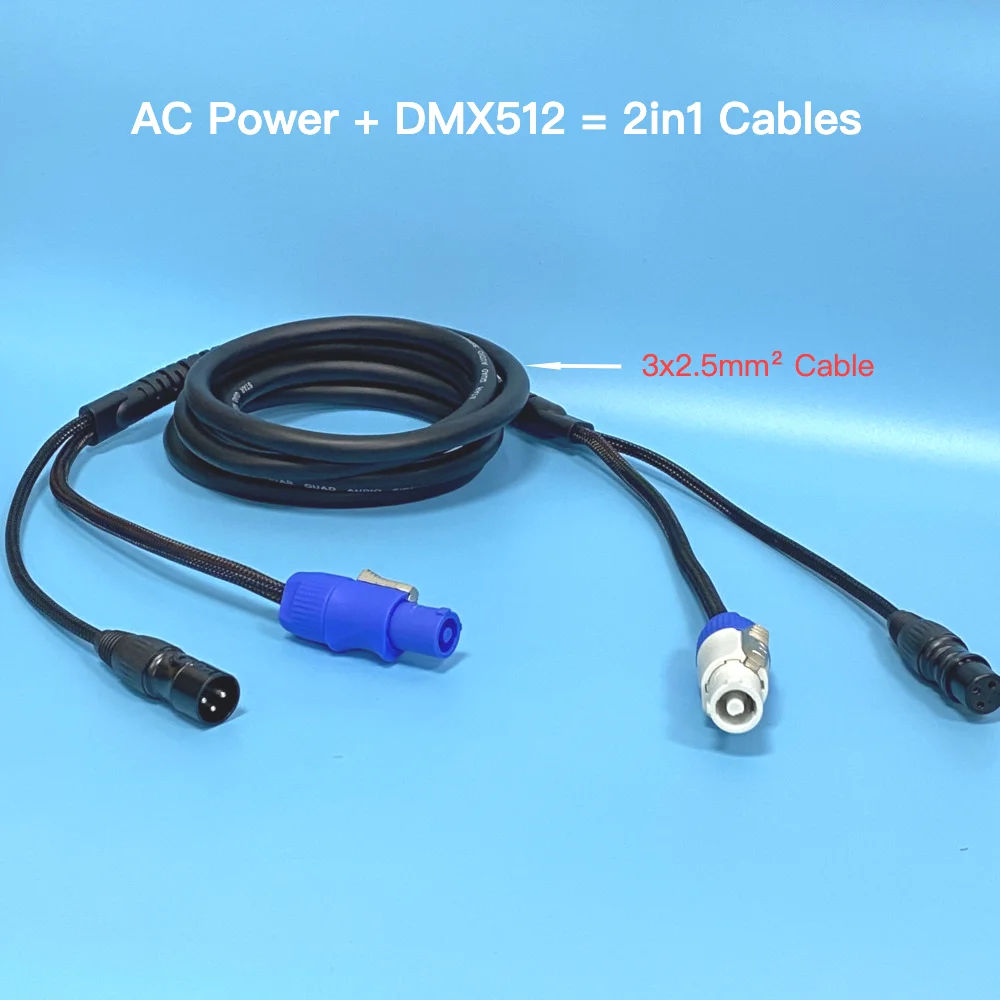 Cables de combinación de señal DMX512 de 3 metros, 3x2,5mm, CA, Control de mezclador de altavoz de Audio, conector XLR, Powercon para luz de