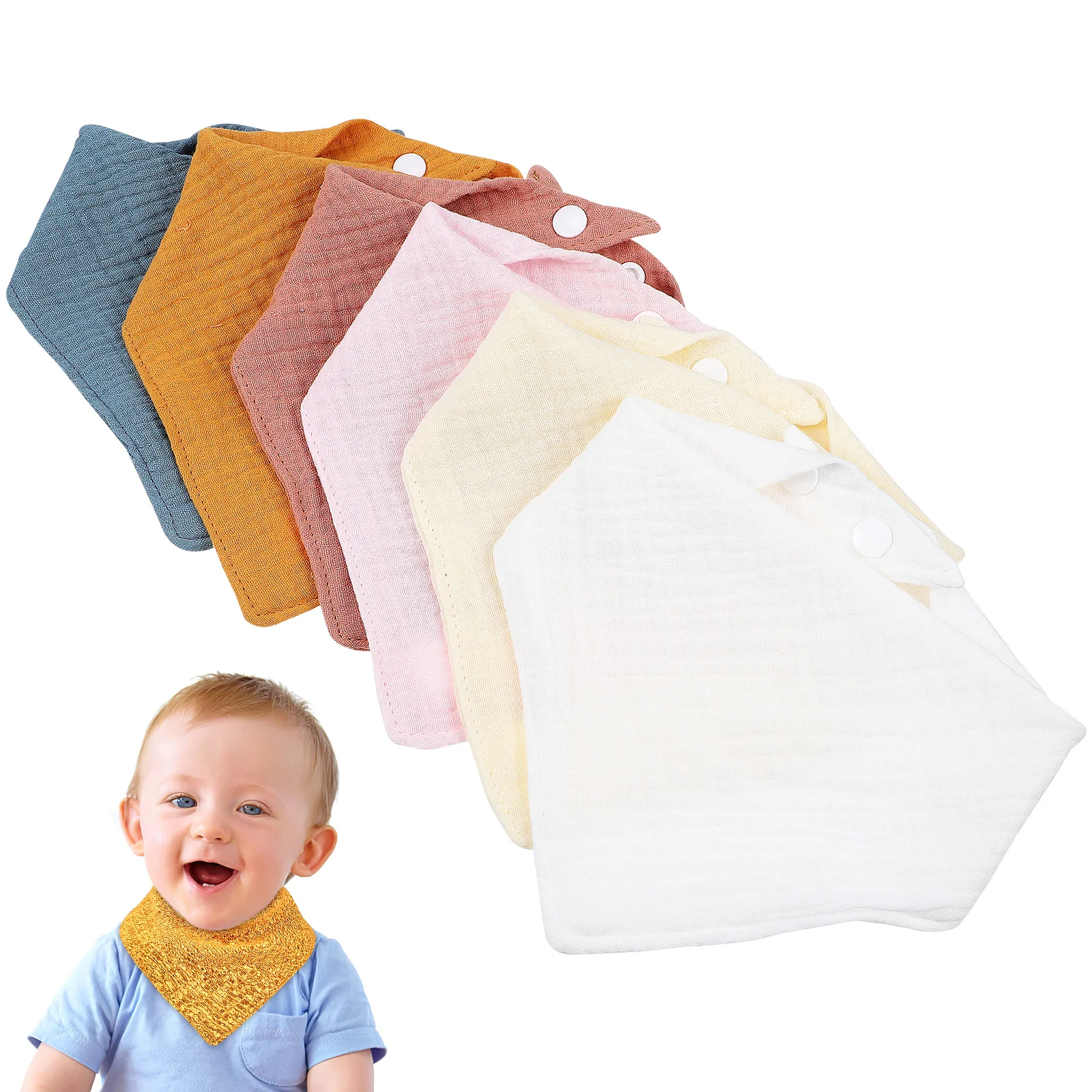 Babadores infantis absorventes, 6 peças, cachecóis para bebês de 0 a 6 meses, elegantes, laváveis à máquina, fecho com botão de pressão para uso diário