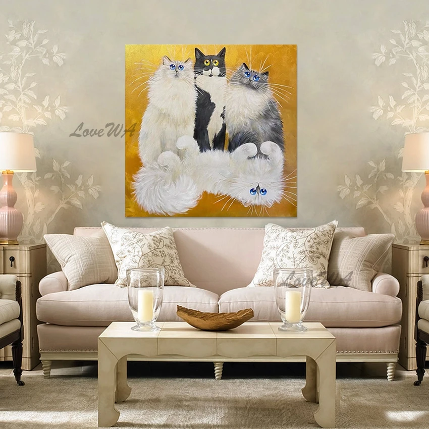 صورة جدارية لغرفة النوم، لوحة زيتية مزخرفة على شكل حيوان قطة لطيف، عمل فني عالي الجودة، ديكور منزلي، فن قماش بالجملة، غير مؤطرة