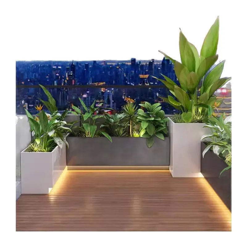 

Outdoor solar stainless steel flower box combined courtyard terrace commercial street landscaping rectangular flower bed wrought