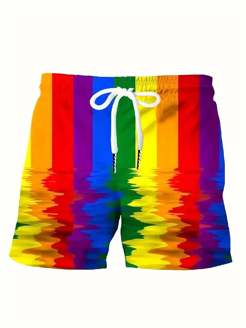 

Adult summer rainbow pattern 3D printed men's fashionable casual sports shorts, suitable for beach vacation and swimming wear