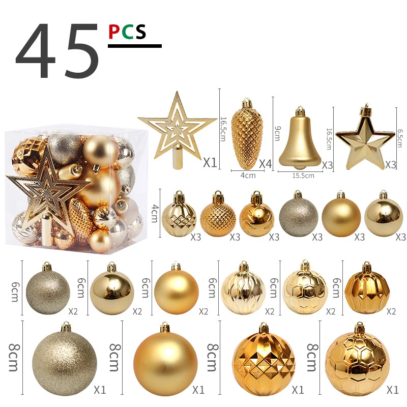 

45Pcs Assorted Size Plastic Balls Christmas Tree Decorations 2023 New Years Decor Xmas Tree Ornament Decor Christmas Ball