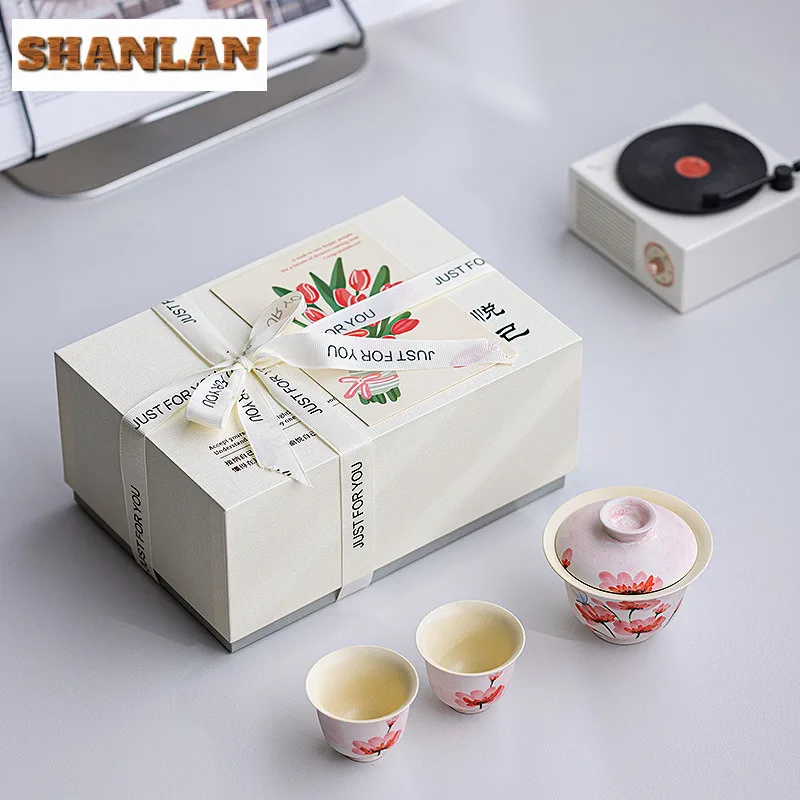 

Hand-painted Flowers Tea Set Complete Set Retro Tea Ceremony Set Household Tea Maker Teapot And Tea Cup Set Drinkware Ornaments