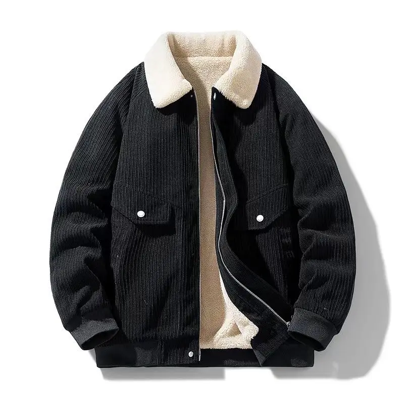 Veste chaude en coton pour hommes, doublure polaire d'agneau en velours côtelé, col rabattu rétro tendance, automne et hiver 2025