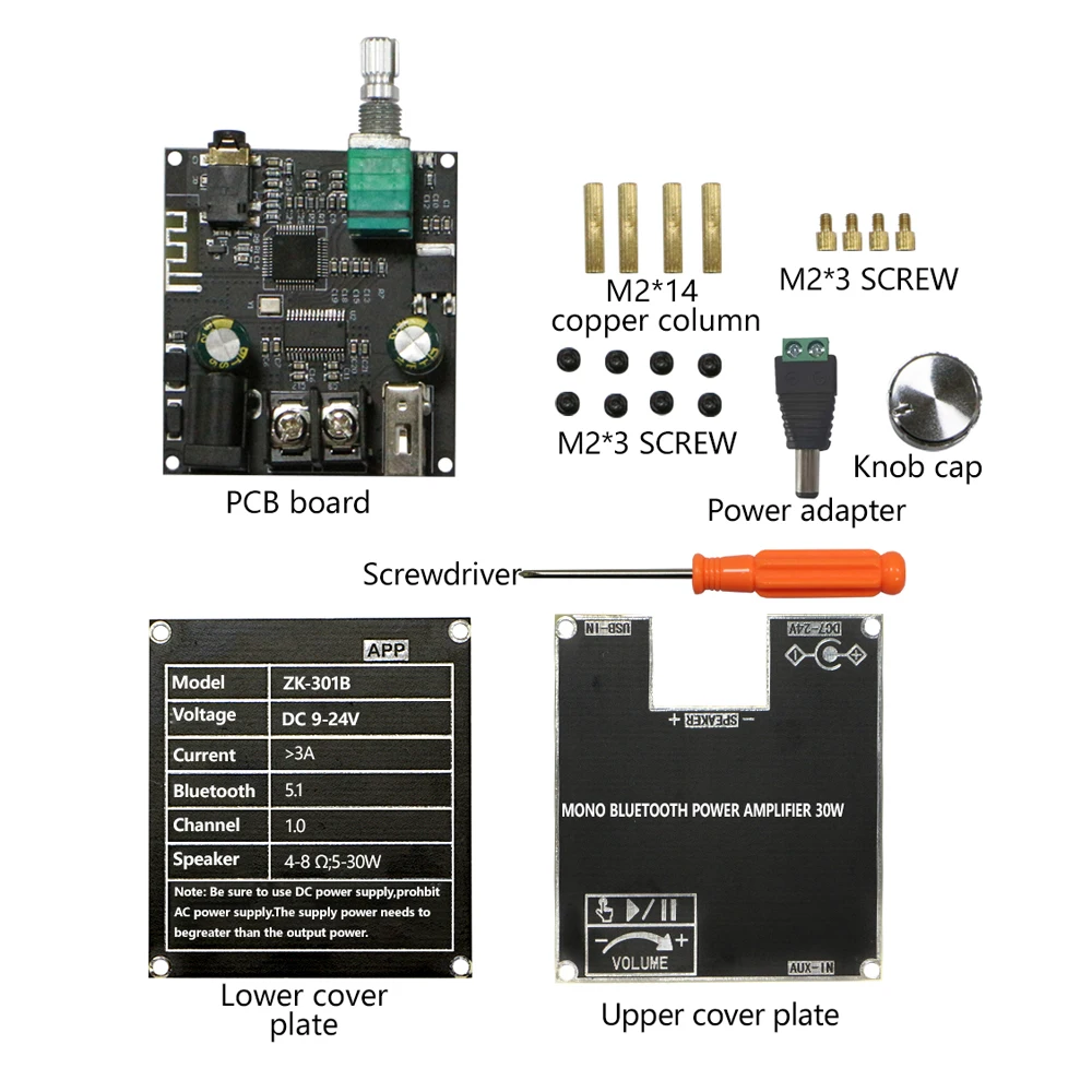 ZK-301B 30W Mono Bluetooth 5.3 Amplifier Board Input AUX/USB/UDisk TWS Stereo Sound Card Audio AMP Module