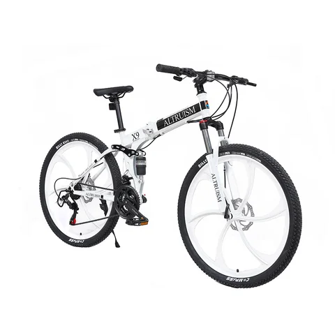 Bicicleta de montaña de 26" para adultos: engranajes Shimano de 21 velocidades, suspensión total, frenos de disco dobles, MTB con estructura de acero