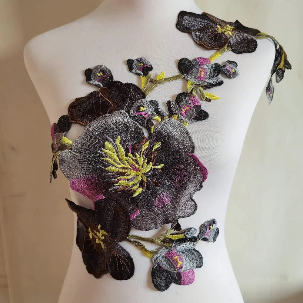1 Stück Blumenstickerei-Applikation für DIY-Kleidung, Kleid, Nähen, Zubehör, Patches, Hochzeitskleid-Applikationen, 56 x 36 cm – Detail 4
