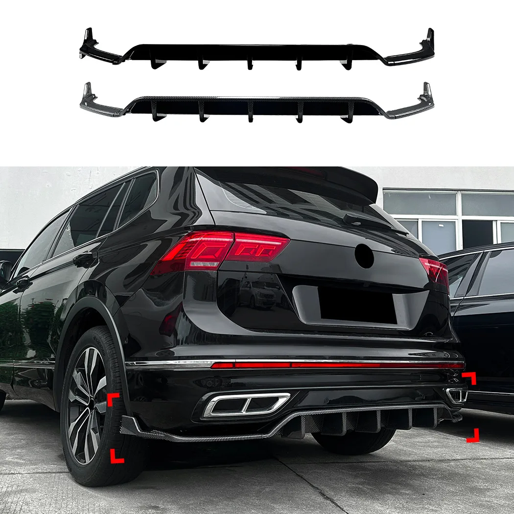 

For Volkswagen Tiguan MK2.5 R-Line Overseas Version 2021-2024 Rear Diffuser Lip Spoiler Wind Knife Kit Gloss Black