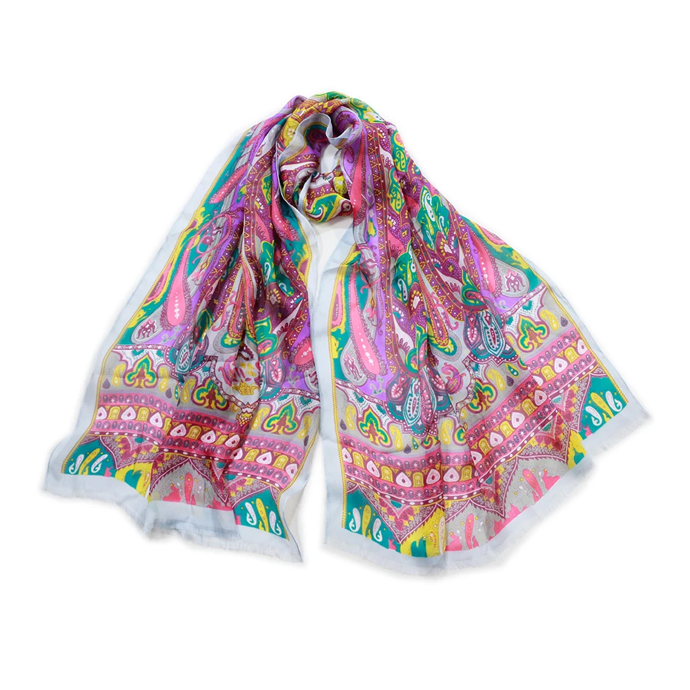 Georgette Silk Scarf Women Paisley Bandana Sjaal Mujer Beach Sarongs Echarpe Fashion Shawls Printed