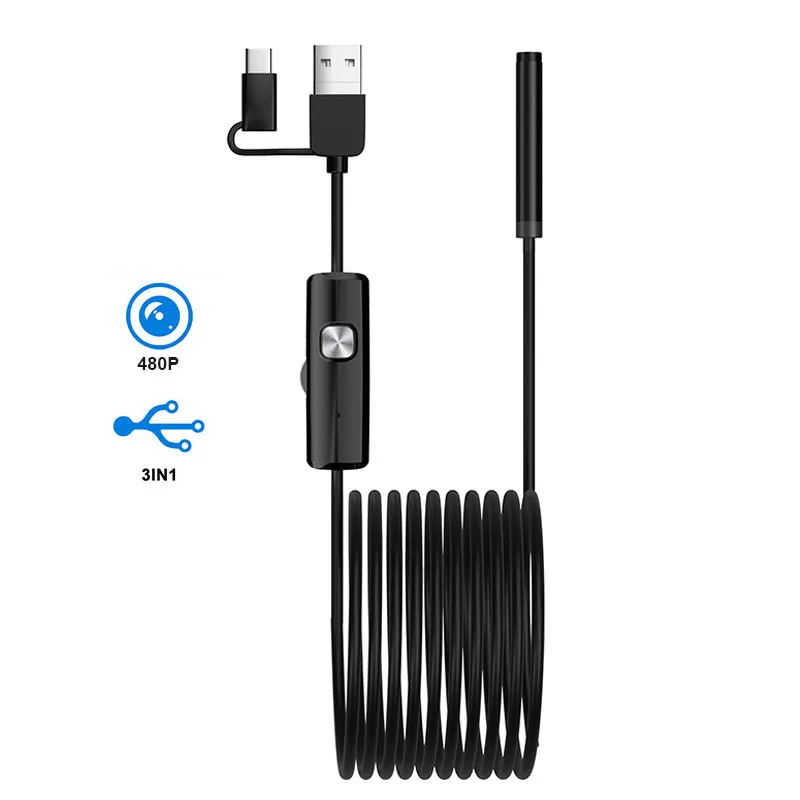 TYPE-C Android Endoscope 7MM/5.5MM Micro USB Camera Car Inspection Borescope Waterproof Probe with 6LEDs for Android Phones PC