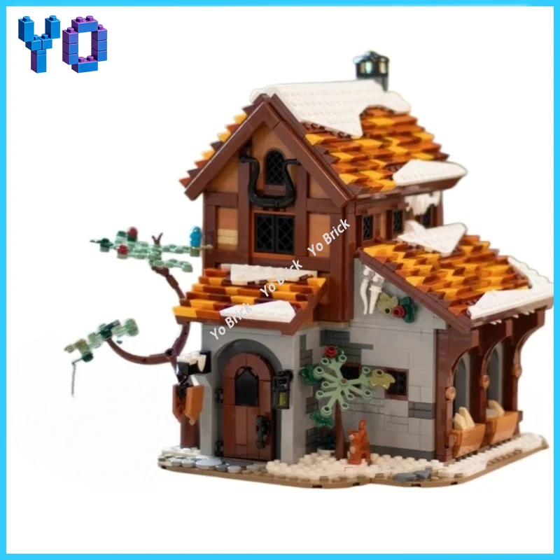 DIY Snow Covered Horse Stable Building Blocks Snowy Ranch Barn MOC Bricks Toy For Farm Scene Builders Boys Present