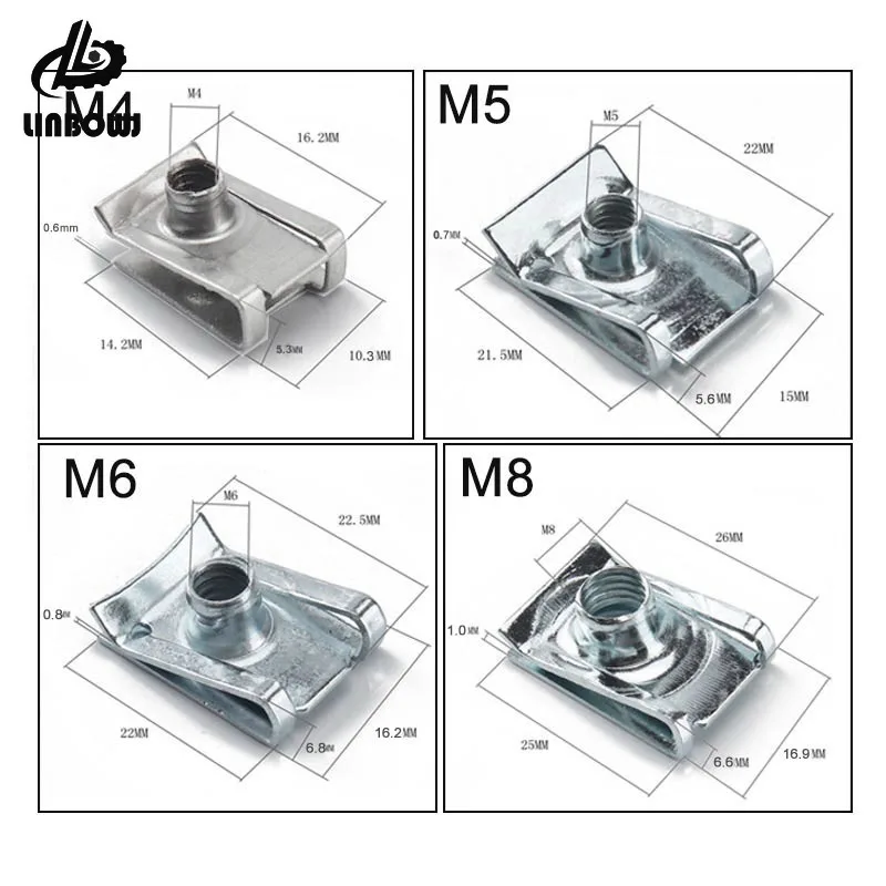 Clips de Type U Figuré avec Filetage, Reed Kg pour Voiture, Moto, Scooter, RL, M8, M6, M5, 8mm, 5mm, 6mm, 4mm, 5 pièces, 10 pièces
