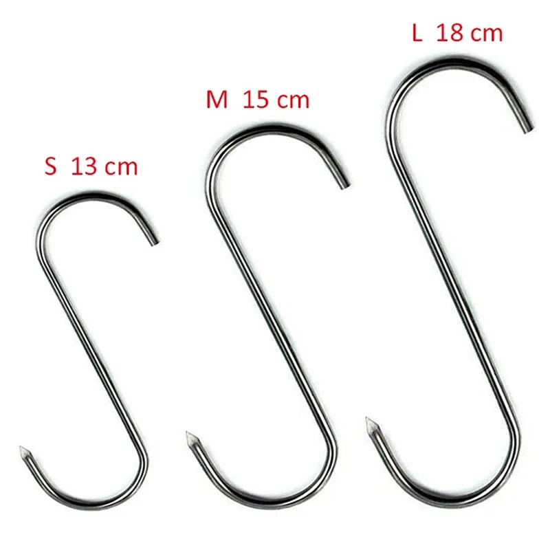 10pcs S-shaped Hook Multi-function Stainless Steel Kitchen Tool Meat Roast Duck Hanger Hanging Organizer