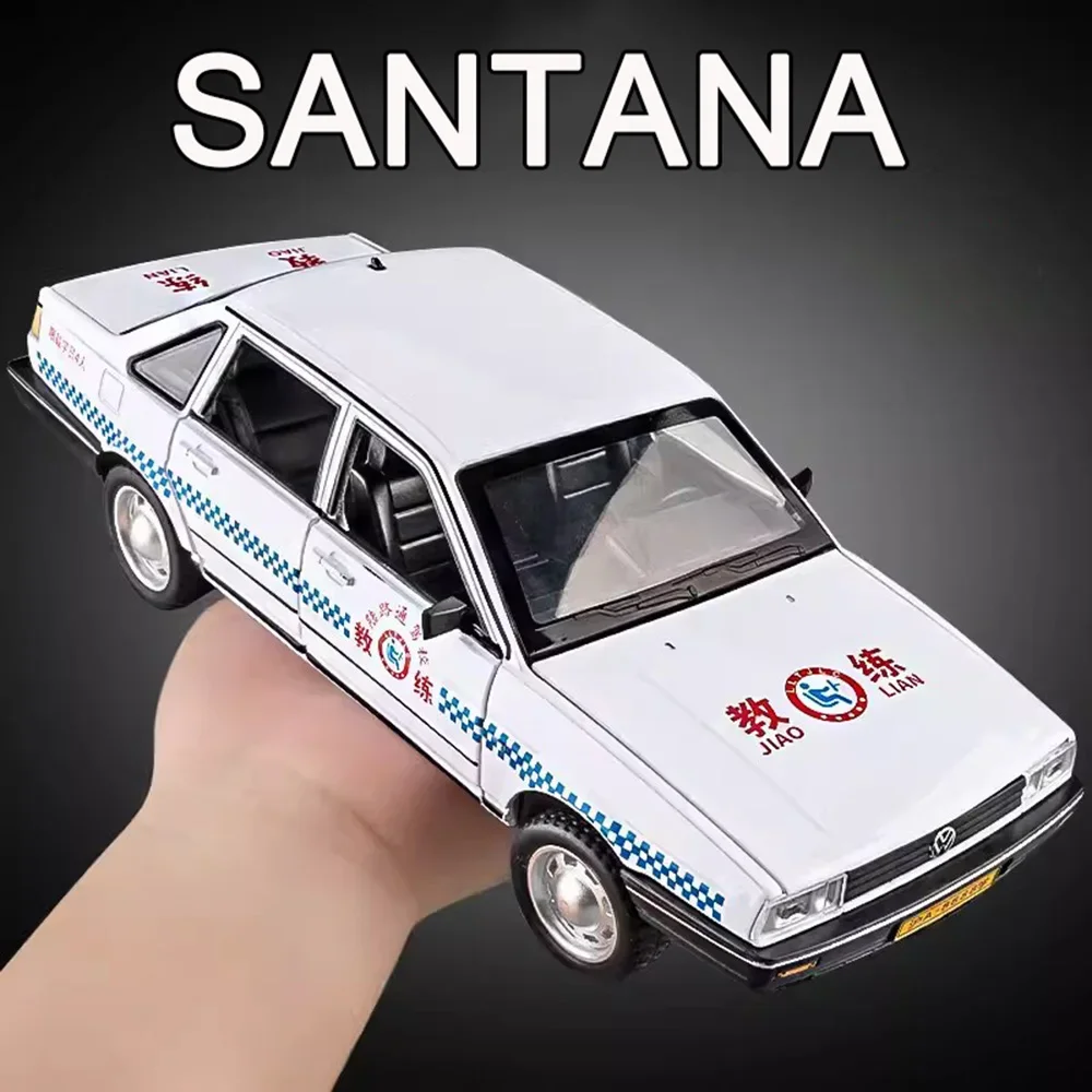 1:24 Alloy Diecast Volkswagen SANTANA Police Cars Toys Miniature Models 6 Doors Opened Sound Light Coach Car Kids Birthday Gifts