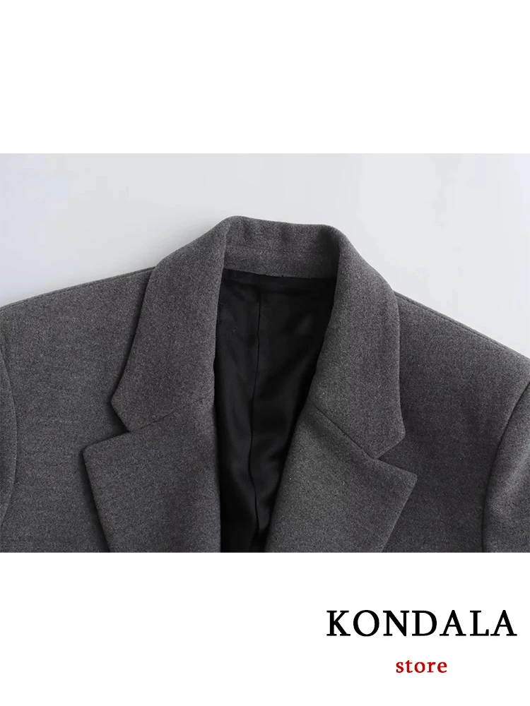 KONDALA Oversized Blazer for Women Long Sleeve V Neck Pockets Padded Jacket Fashionable Outwear for Office Lady Dark Gray 2023