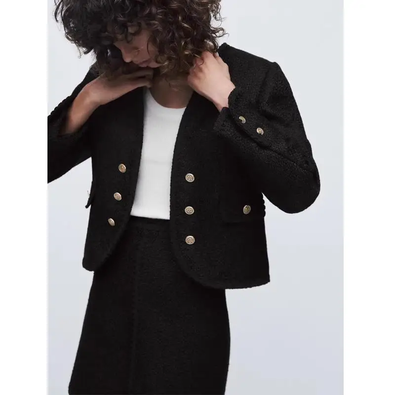 

Autumn Winter New Arrival Texture Skirt And Button Decorated Coat Faion Set Women's Premium Clothing V Ne Long Sve