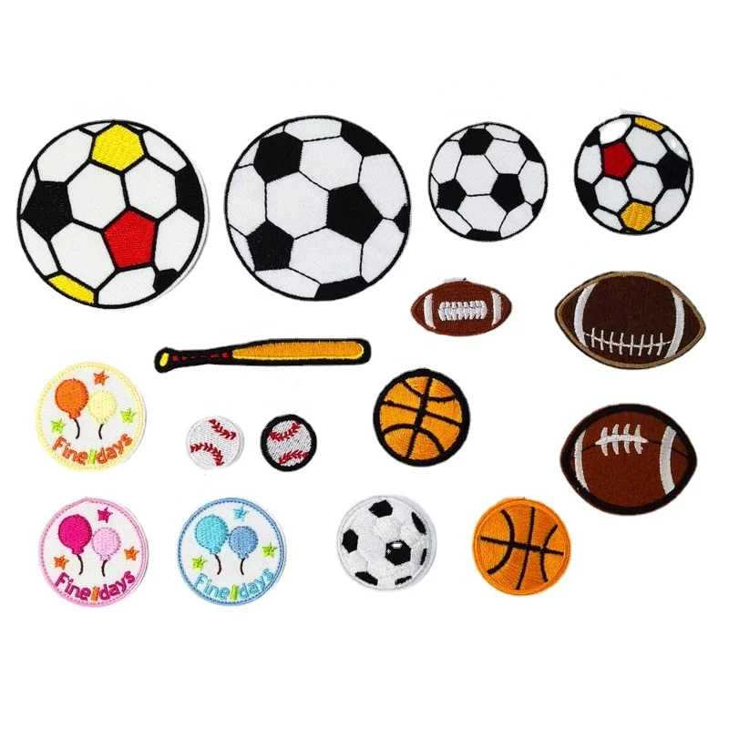 100pcs/Lot Luxury Embroidery Patch Football Soccer Balloon Baseball Bat Balloon Shirt Bag Clothing Decoration Accessory Craft