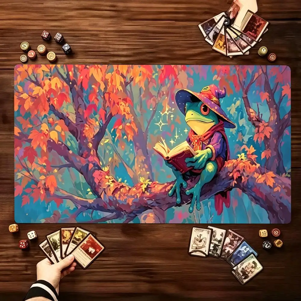 XXL Gaming Mousepad Autumn Frog Reading Book Stitched Edges Anti-Slip Base Gaming Mousepad for Office Laptop TCG Playmat