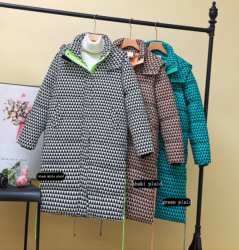 KBAT-Parka cálida a cuadros para mujer, abrigo largo de Sonw, chaqueta acolchada con capucha gruesa a prueba de viento, prendas de vestir cálidas,