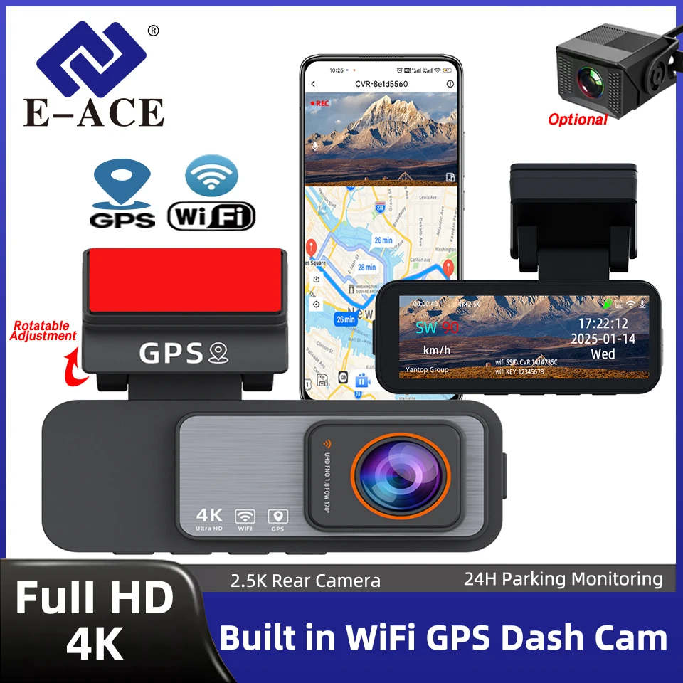 

Видеорегистратор 4K для вождения Автомобильный видеорегистратор Дополнительный задний объектив 2,5K Двойная камера Встроенный Wi-Fi GPS Широкоугольный автомобильный видеорегистратор Came Black Box