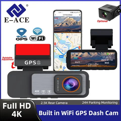 4K 블랙박스 차량용 DVR, 옵션 2.5K 후방 카메라 듀얼 카메라 내장 WiFi GPS 광각 카메라 블랙박스