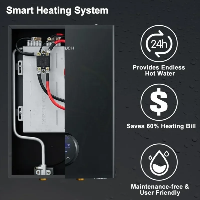 Aquecedor elétrico de água quente sem tanque, aquecedor de água instantâneo sob demanda, ponto de auto-modulação de uso, aquecedor de água quente para toda a casa